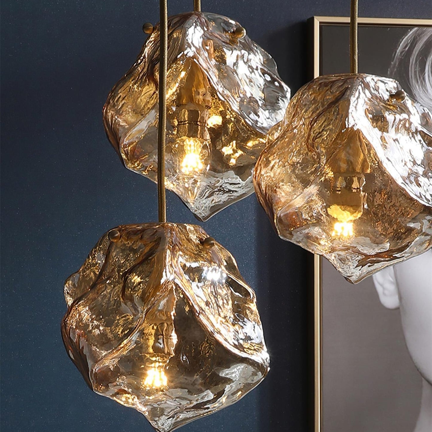 Aria – Lampe pendante en verre de glace et laiton