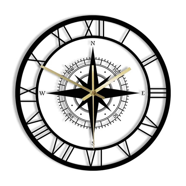 Horloge Décorative Silencieuse avec Compas en Acrylique