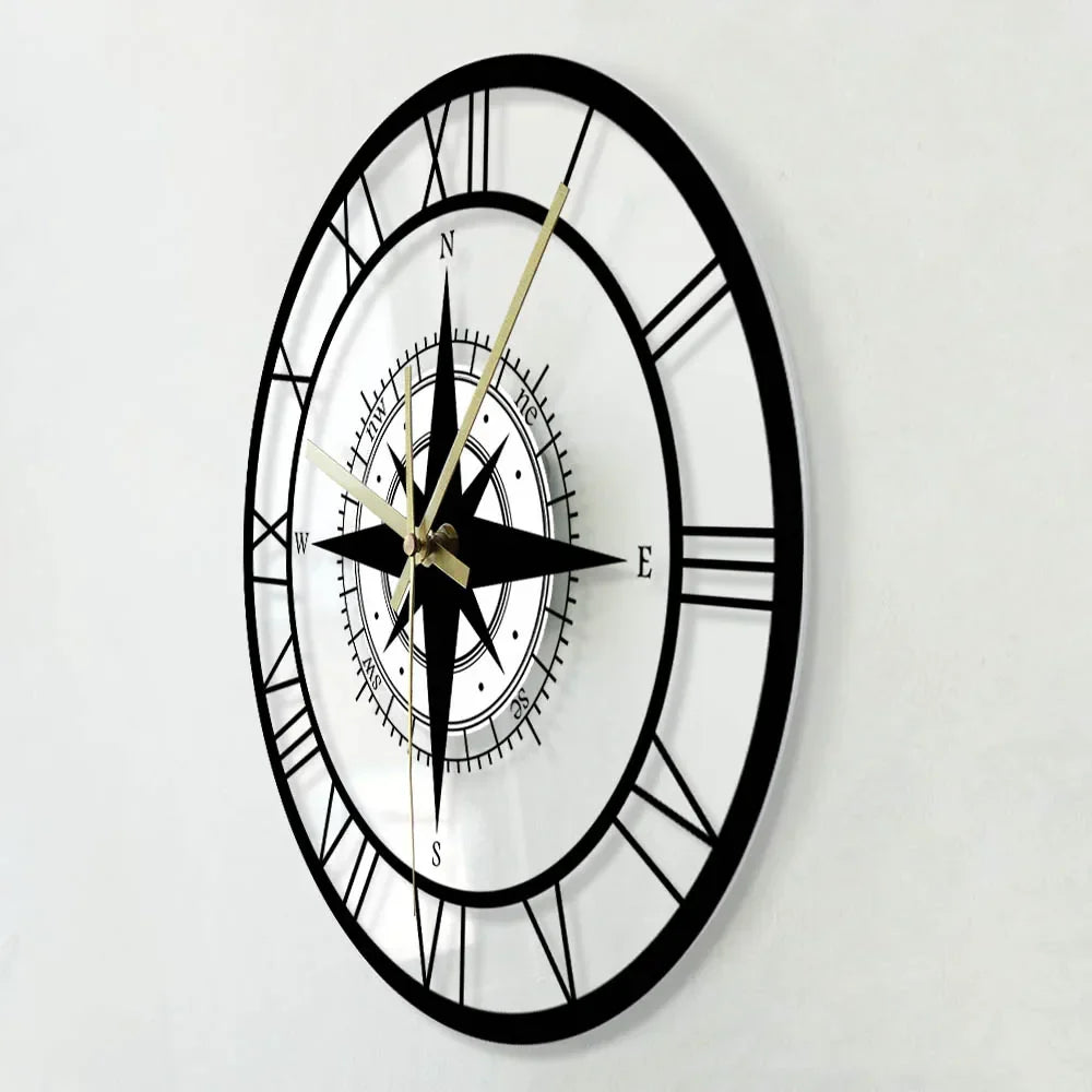 Horloge Décorative Silencieuse avec Compas en Acrylique