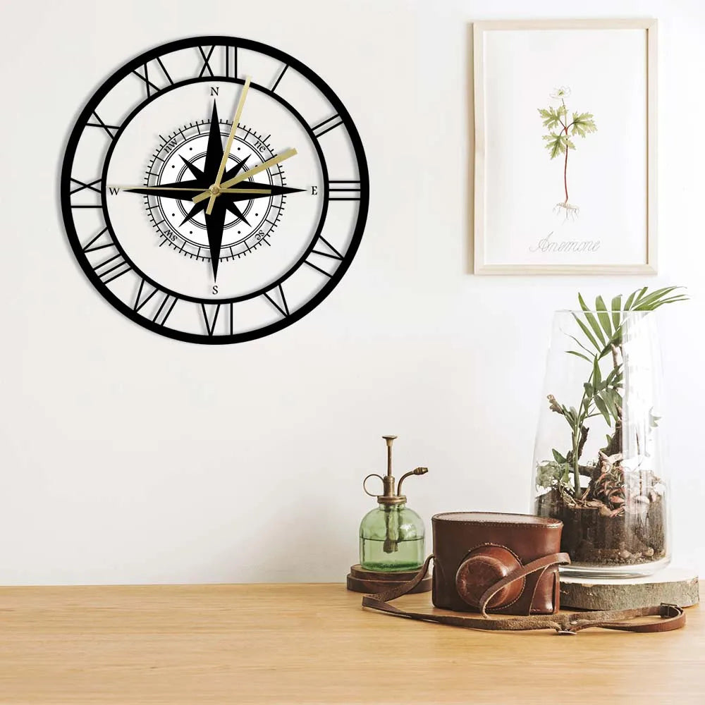 Horloge Décorative Silencieuse avec Compas en Acrylique