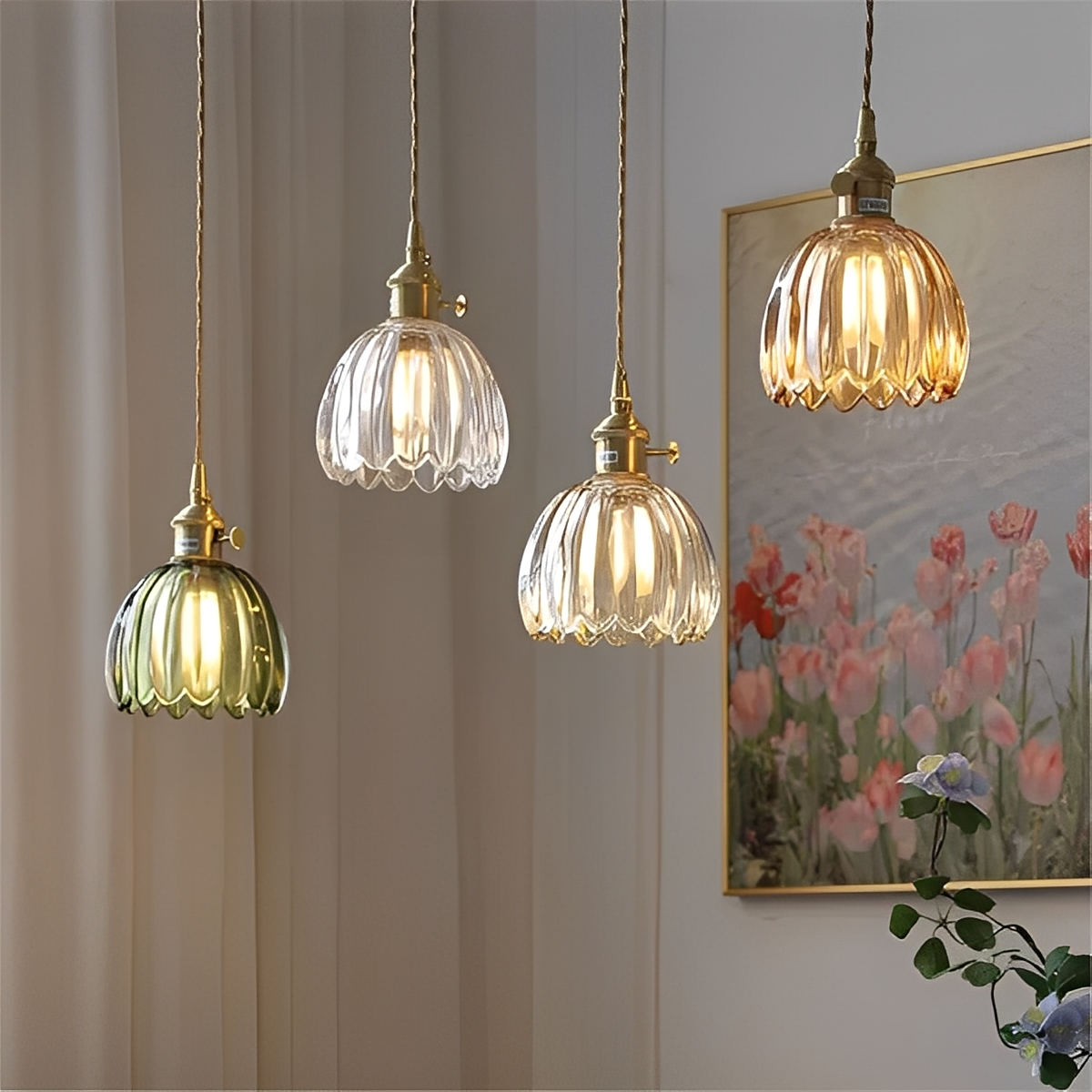 Sakumi – Lampe Plafond Fleurs en Verre Nordique