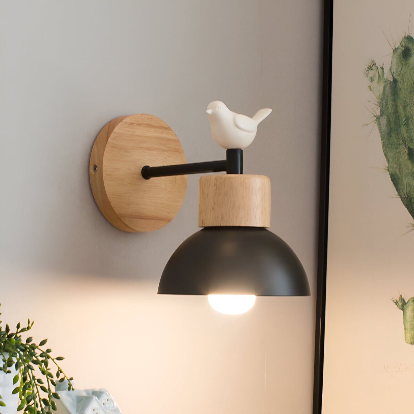 Oiseau – Applique murale en bois simple en forme de demi-cercle