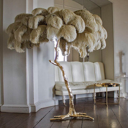 Elysia – Moderne Plumes d'autruche et Lampe de sol en métal