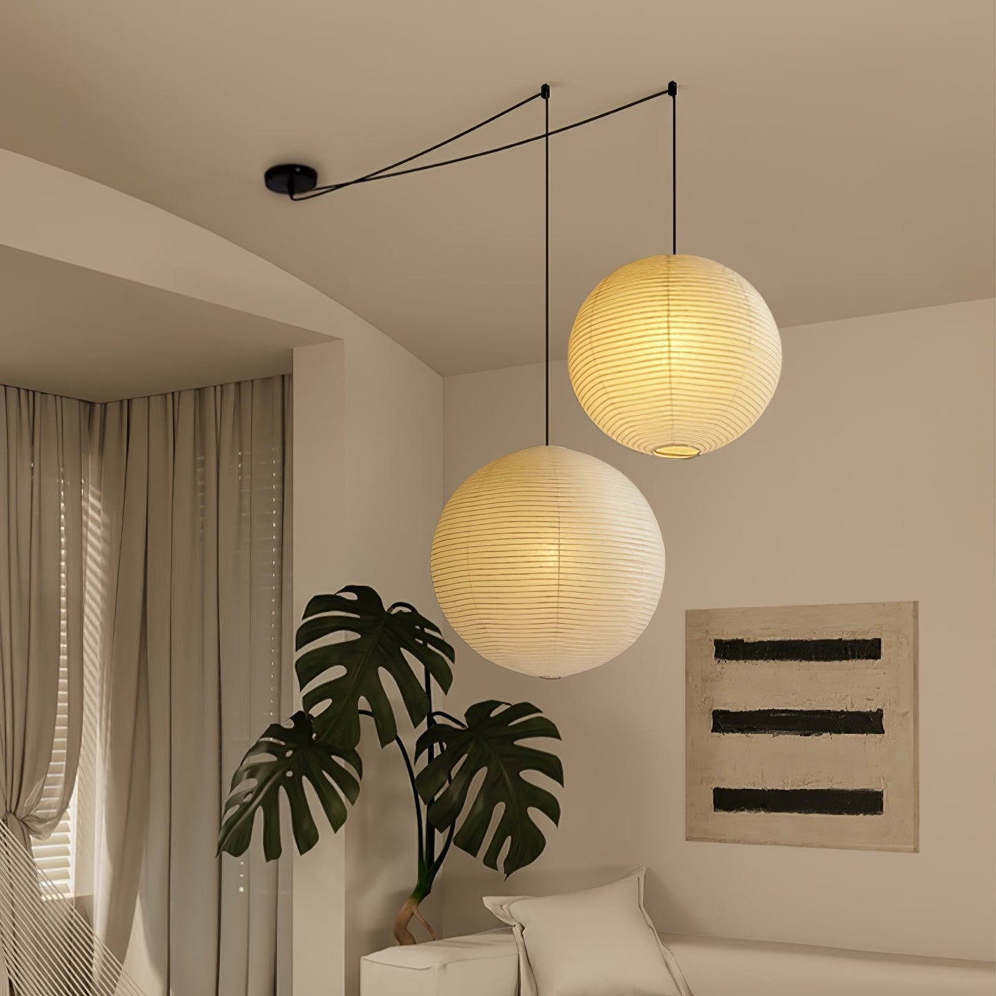 Naoko – Lustre LED Rond en Papier Xuan