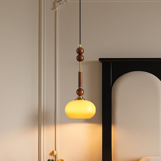 Romy – Suspension style romain avec verre, bois et laiton