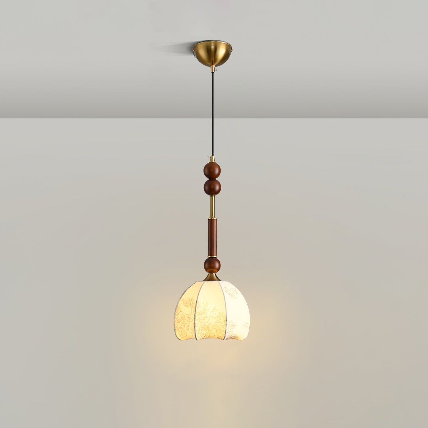 Romy – Suspension style romain avec verre, bois et laiton