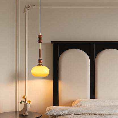 Romy – Suspension style romain avec verre, bois et laiton