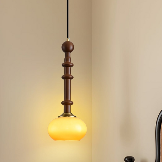 Romy – Suspension style romain avec verre, bois et laiton