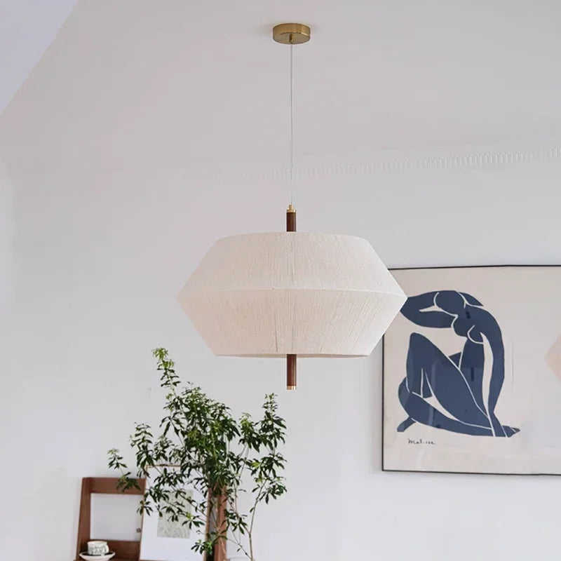 Suki – Rétro Bois Tissu Chambre-Pendelleuchte