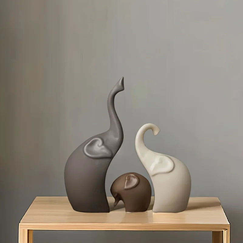 Ellie – Sculpture de famille d'éléphants en céramique