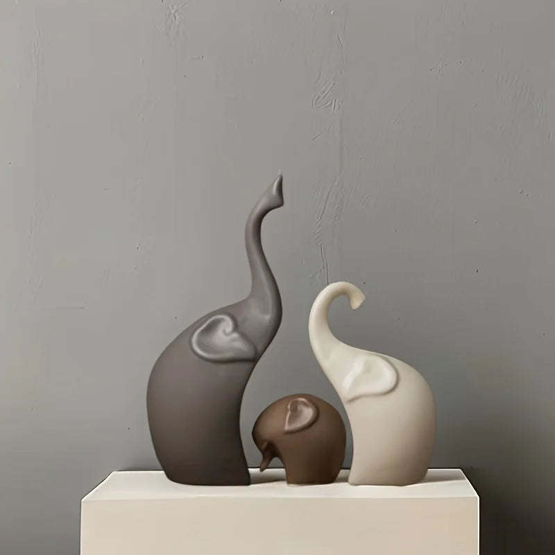 Ellie – Sculpture de famille d'éléphants en céramique