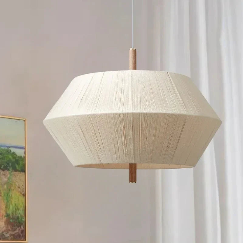 Suki – Rétro Bois Tissu Chambre-Pendelleuchte