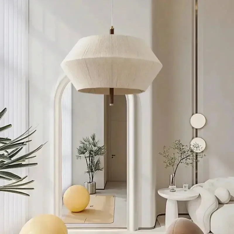 Suki – Rétro Bois Tissu Chambre-Pendelleuchte