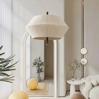 Suki – Rétro Bois Tissu Chambre-Pendelleuchte