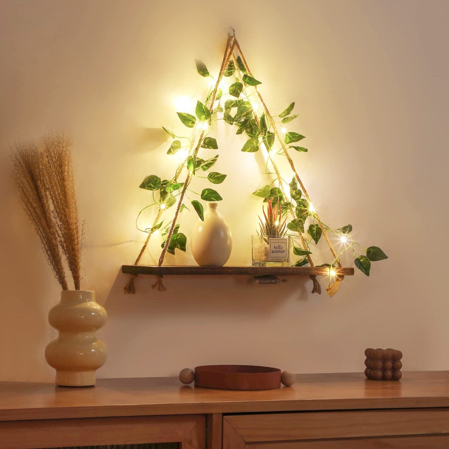 Tinker – Étagère murale avec guirlande lumineuse : Nature rencontre lumière chaude