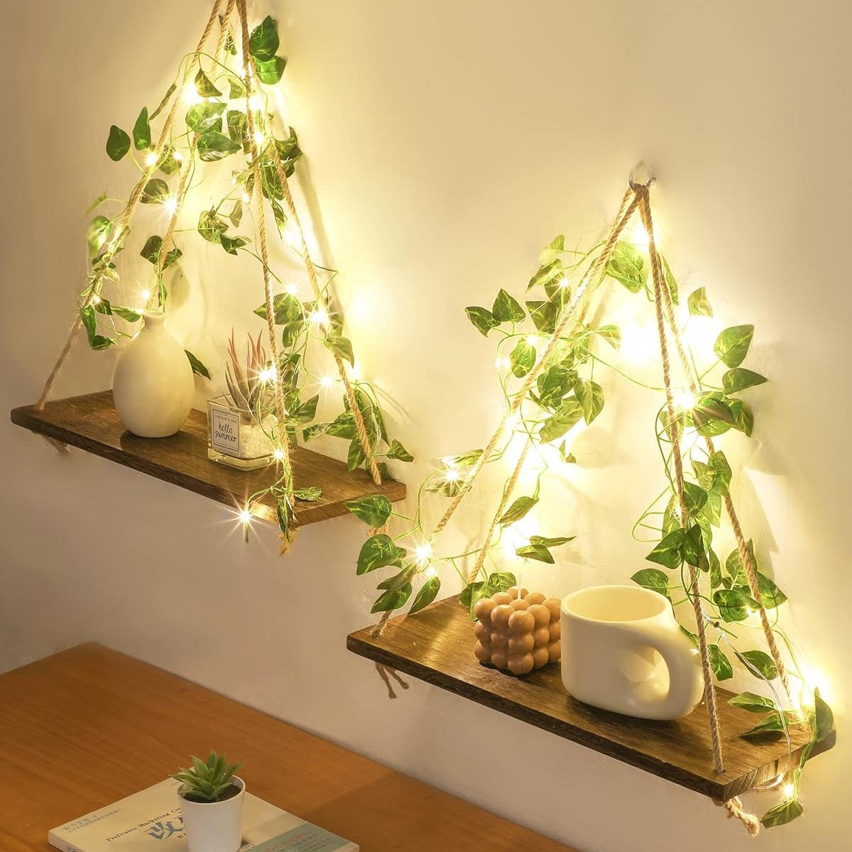 Tinker – Étagère murale avec guirlande lumineuse : Nature rencontre lumière chaude