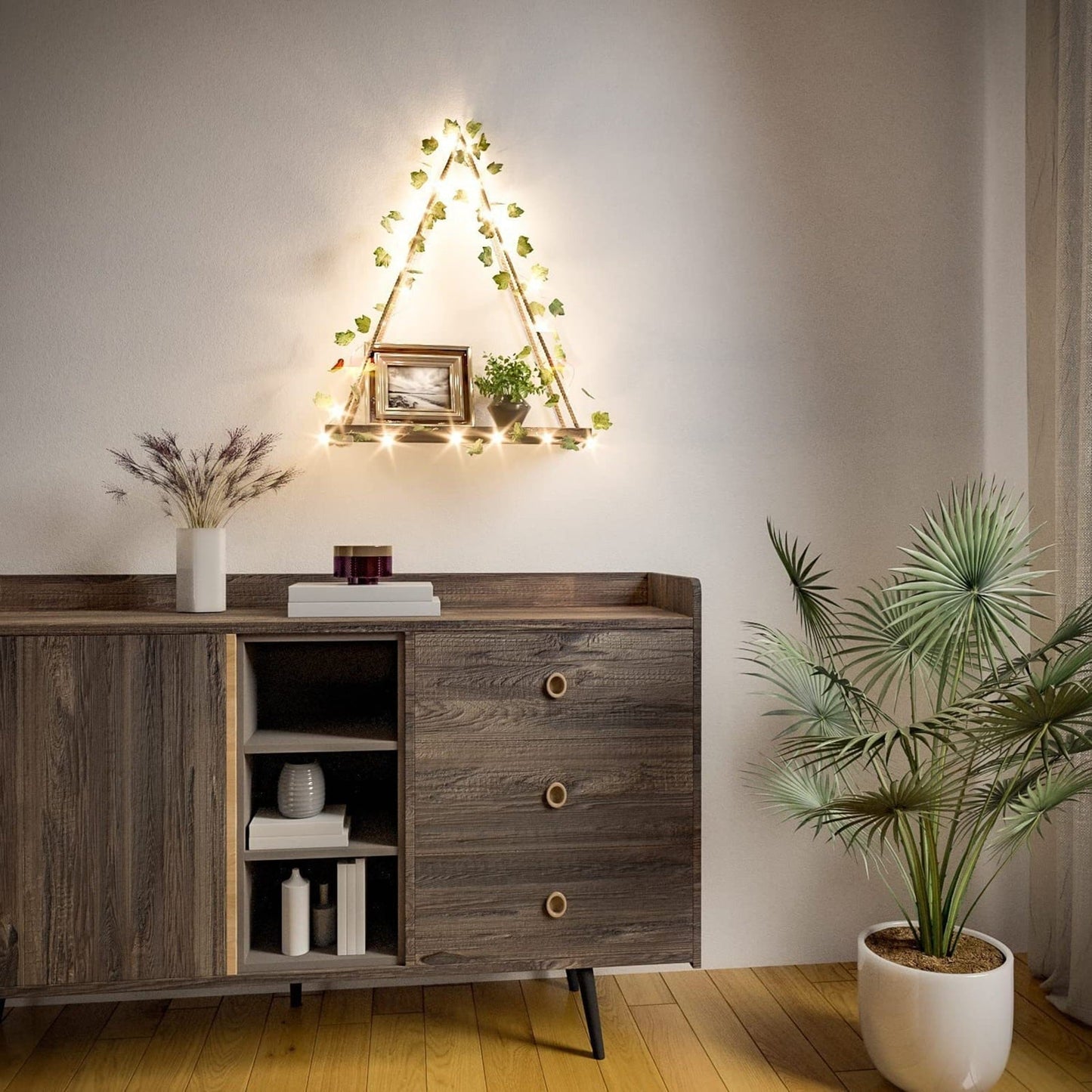 Tinker – Étagère murale avec guirlande lumineuse : Nature rencontre lumière chaude