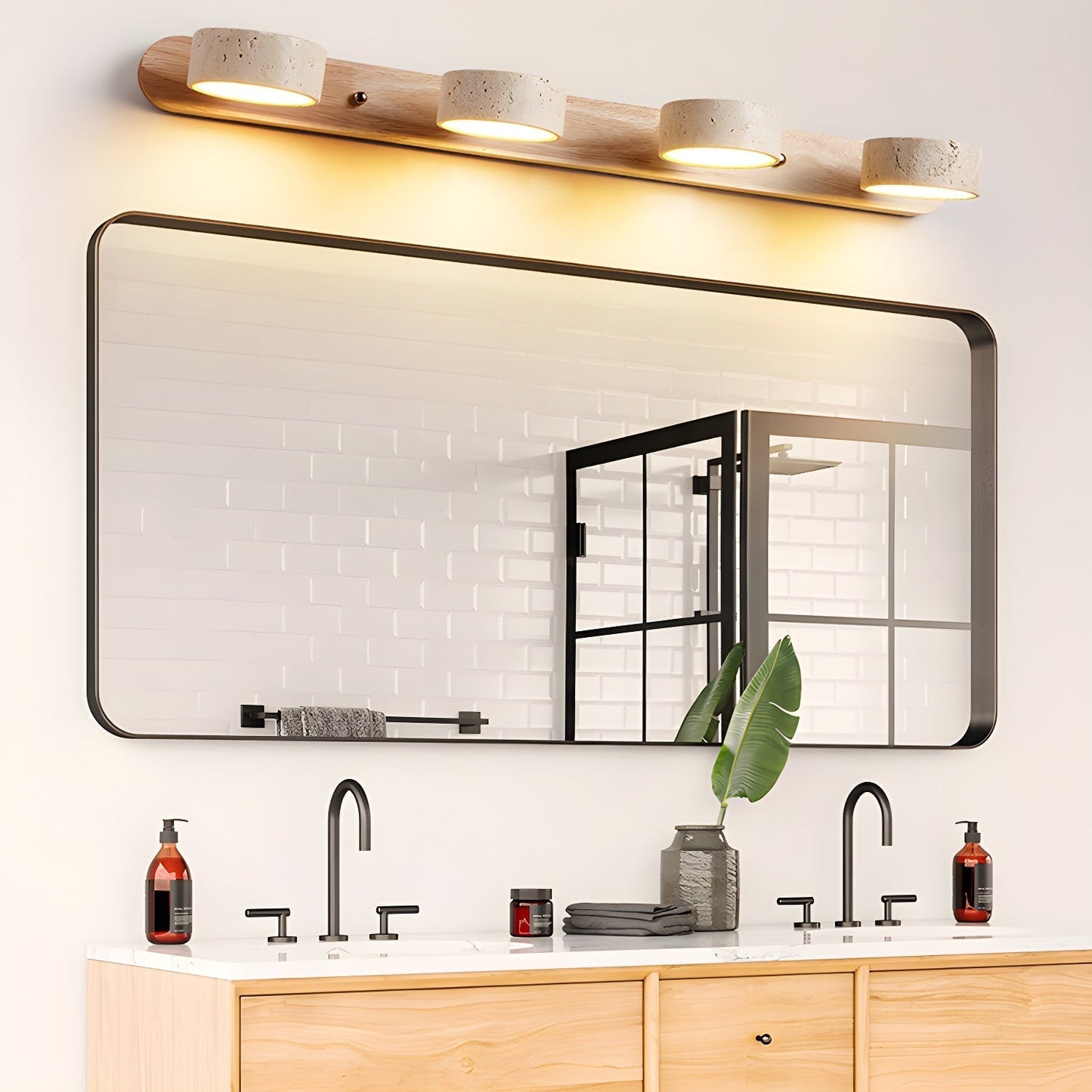 Kira – Applique murale en bois et travertin
