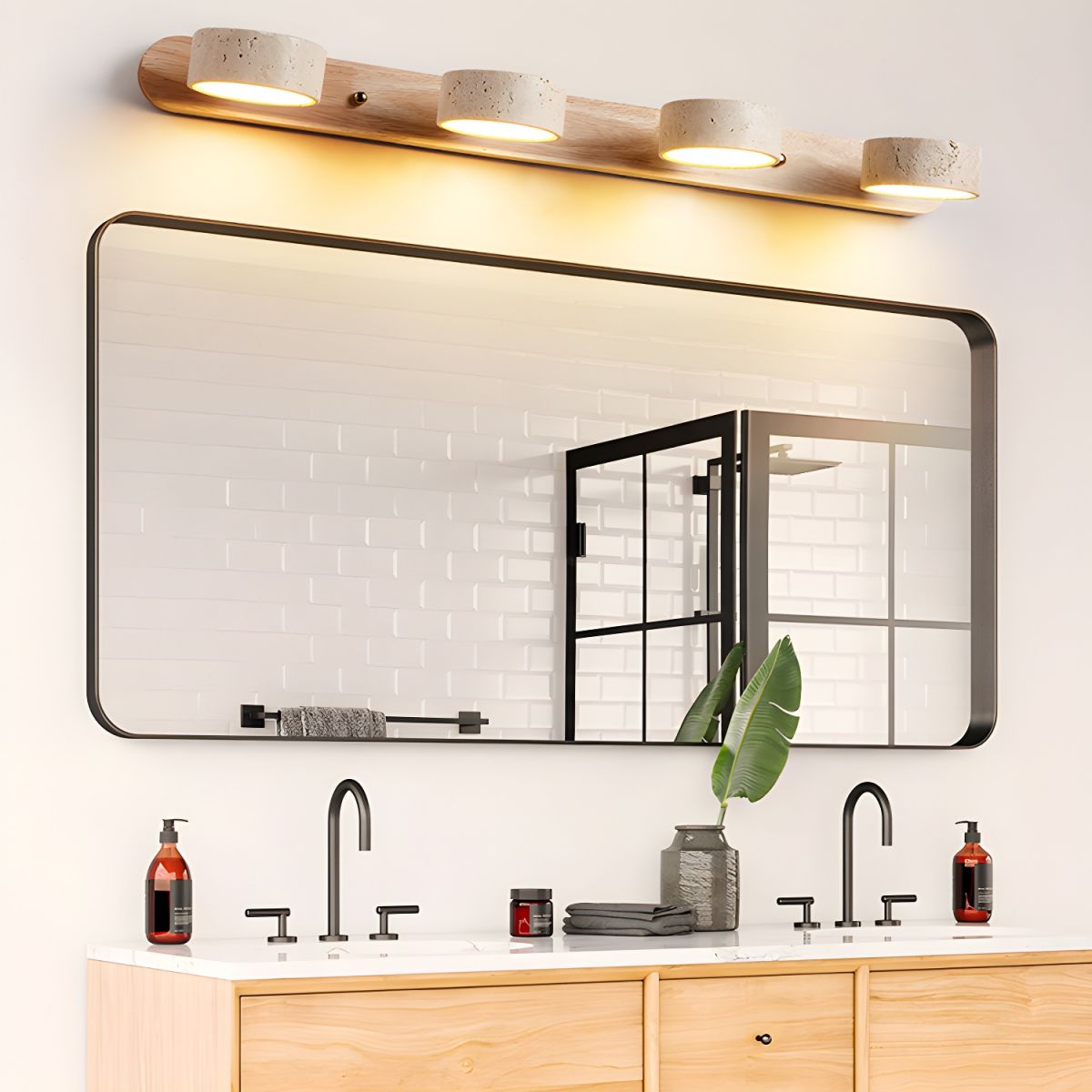 Kira – Applique murale en bois et travertin