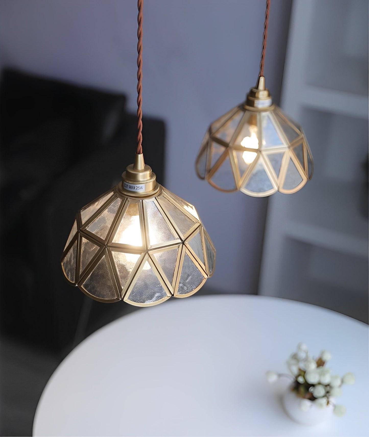 Clara – Suspension en verre avec câble en tissu