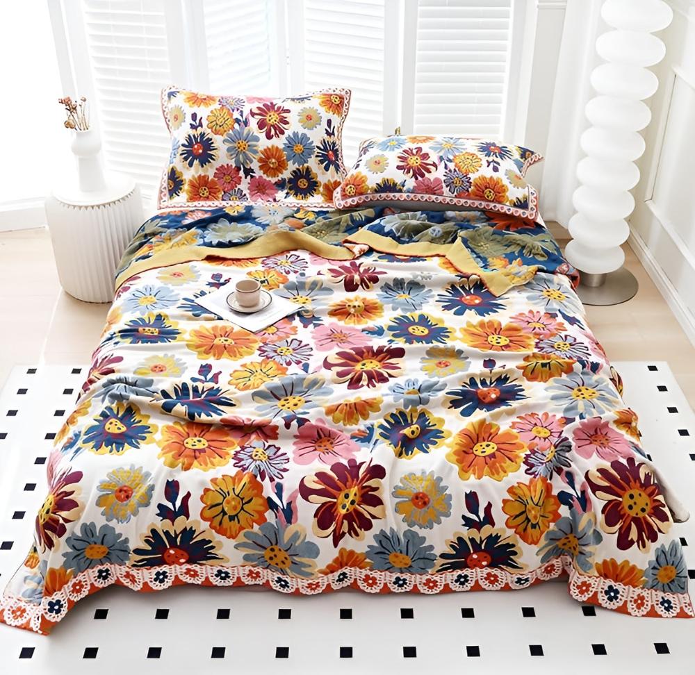 Flora – Couverture en coton avec motif floral