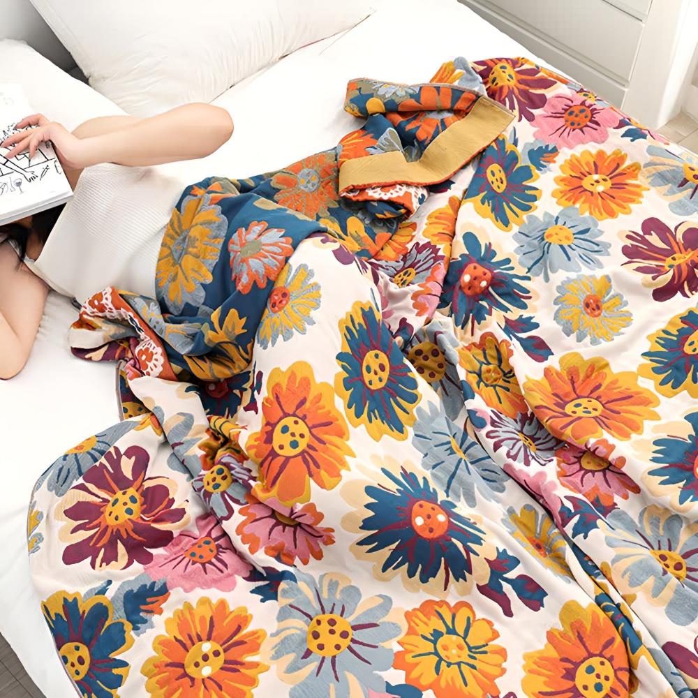 Flora – Couverture en coton avec motif floral
