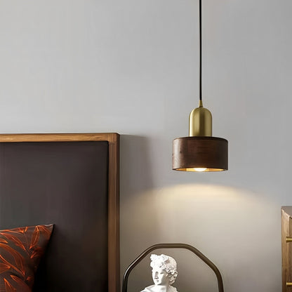 Roux – Lustre Vintage en Laiton et Bois de Noyer