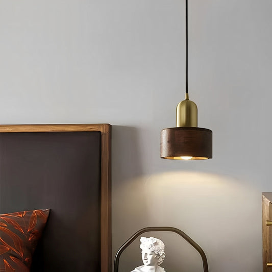 Roux – Lustre Vintage en Laiton et Bois de Noyer