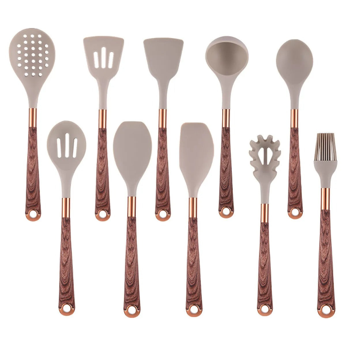 Liora – Set de cuisine en silicone avec poignée en bois et support