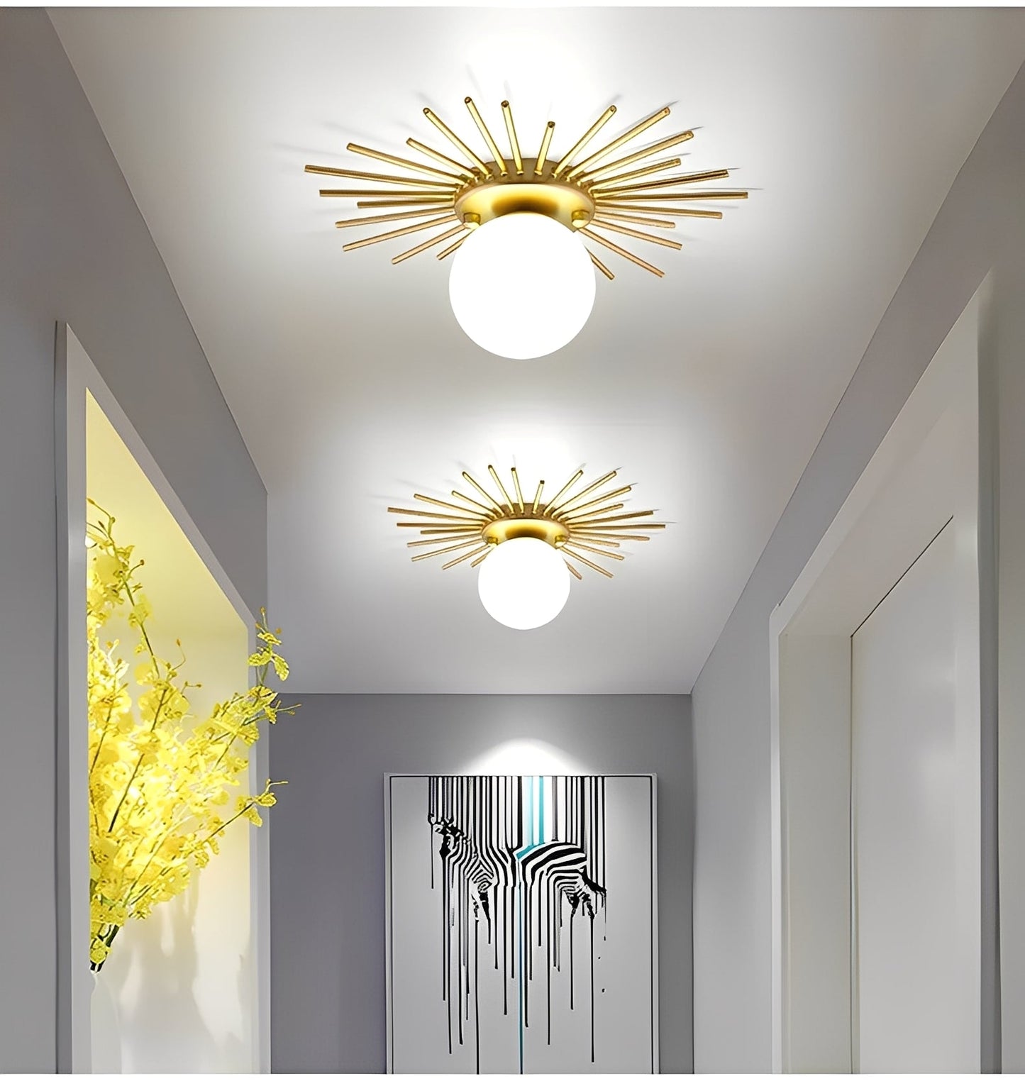 Solena – Lampe de plafond tournesols dorés