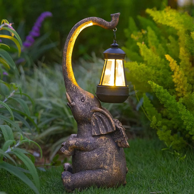 Rajan – Lampe Solaire de Jardin Éléphant en Résine