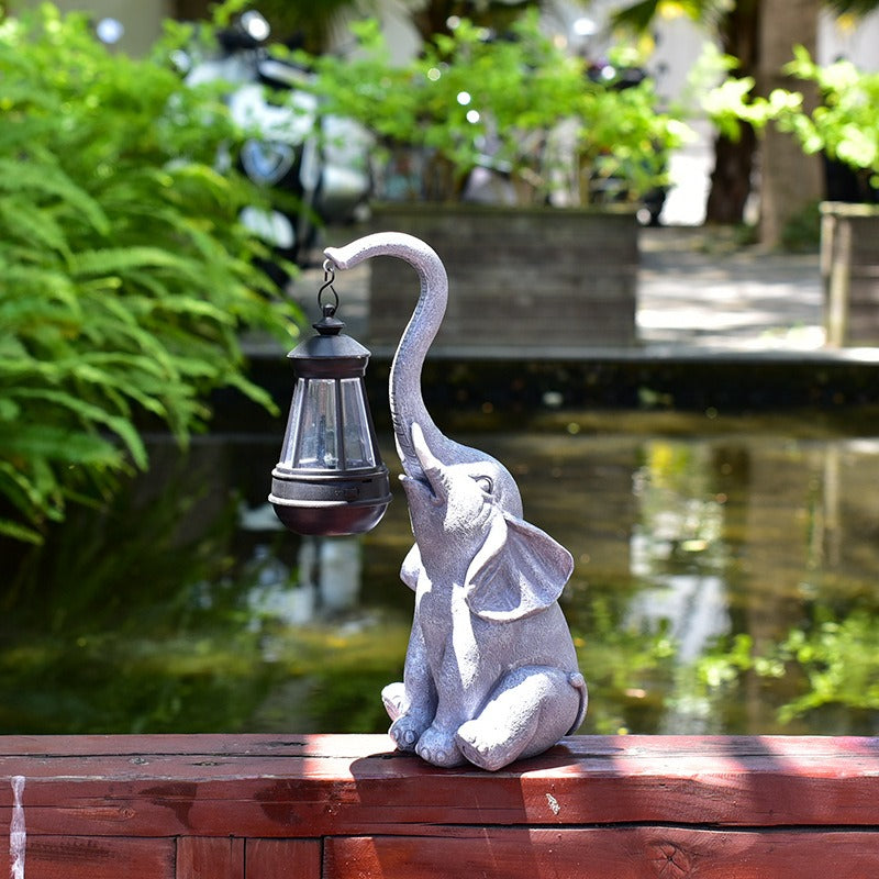 Rajan – Lampe Solaire de Jardin Éléphant en Résine
