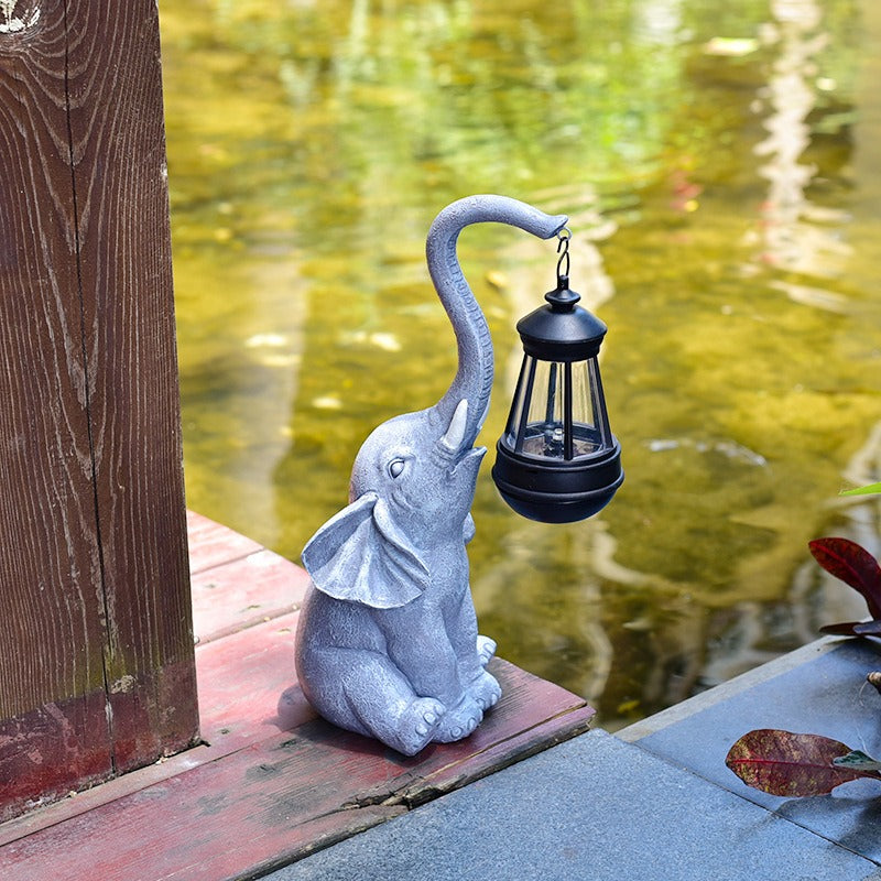 Rajan – Lampe Solaire de Jardin Éléphant en Résine