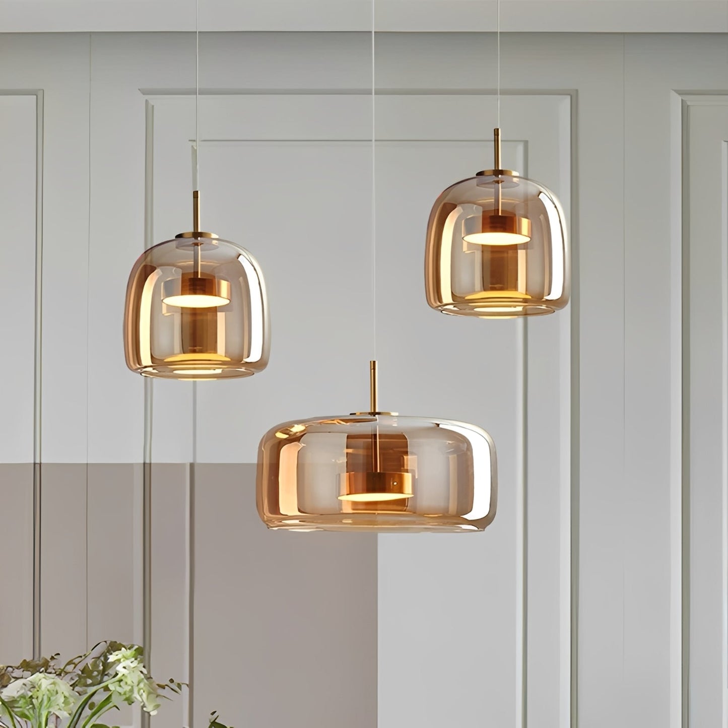 Renzo – Lampe pendante en verre cuivre italien