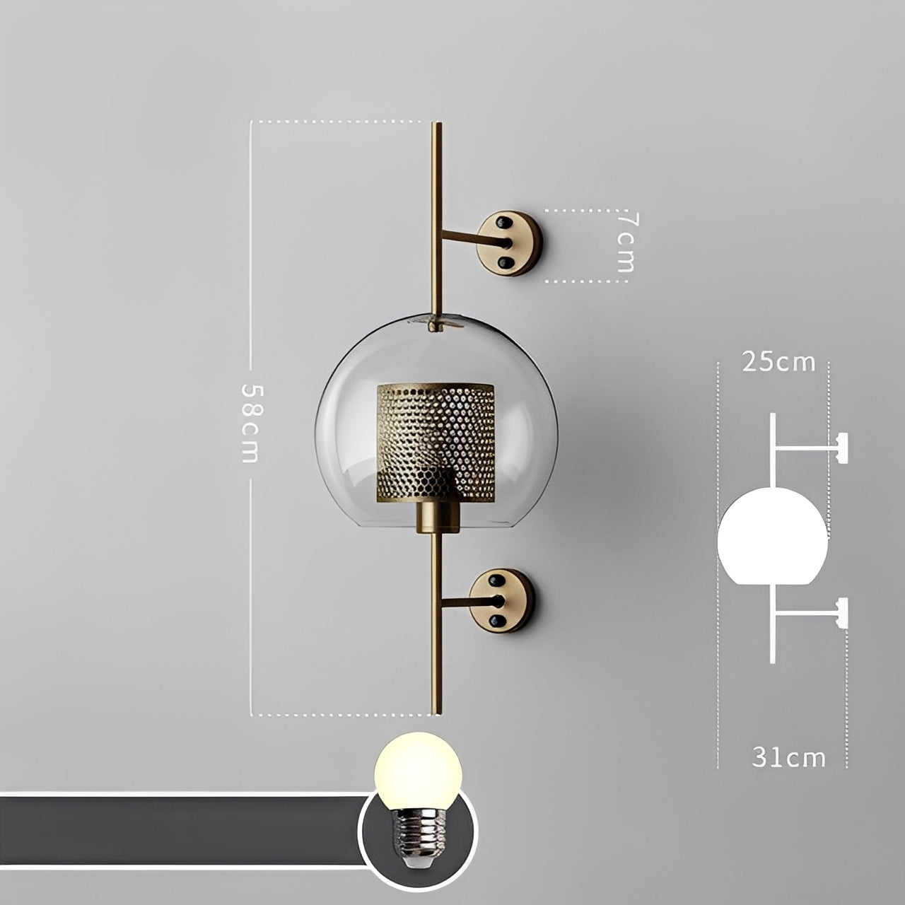 Valerio – Applique Murale Boule en Verre Rétro