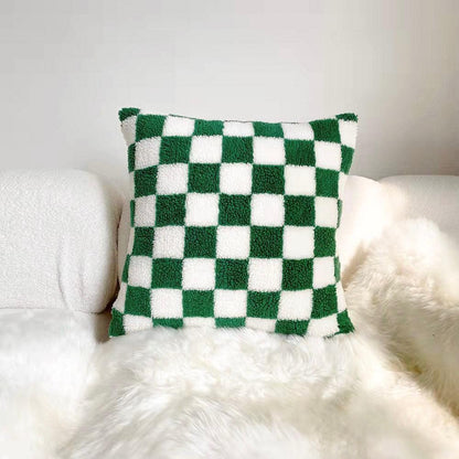 Housse de Coussin Échiquier en Velours – Coloris Matcha ou Café au Lait