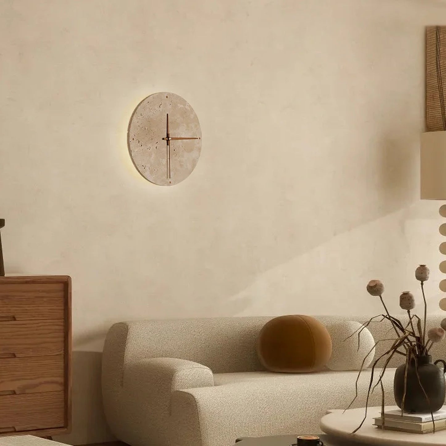 Solin – Horloge murale ronde en pierre